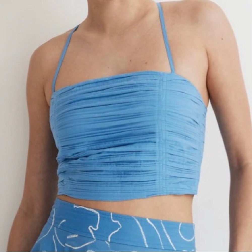 Madewell Poplin Crop Tube Top Cotton Ornamental Blue Women’s Size 6 NWT